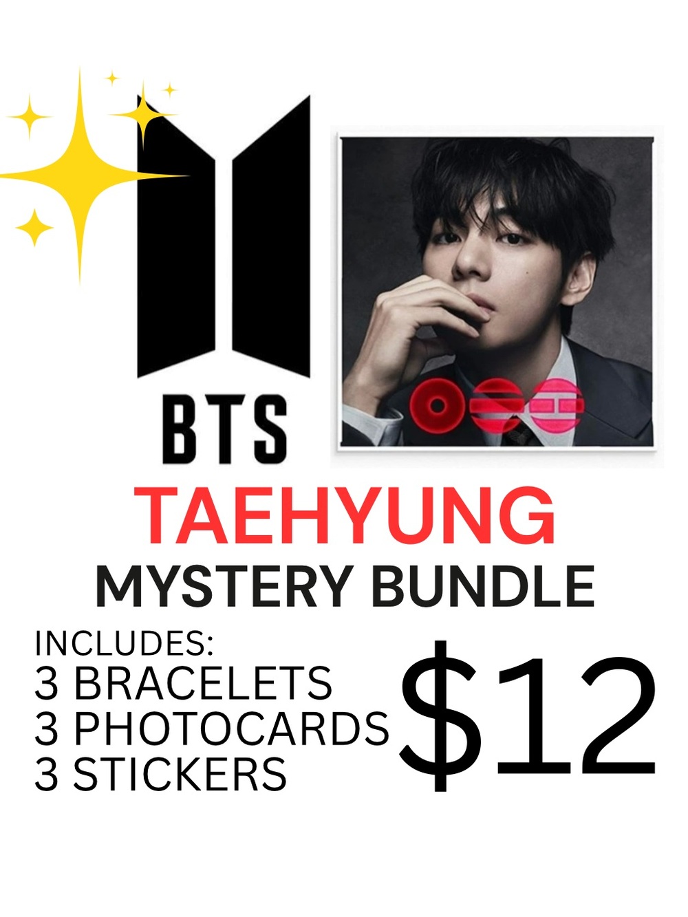 BTS V TAEHYUNG MYSTERY BRACELET PHOTOCARD STICKER BUNDLE